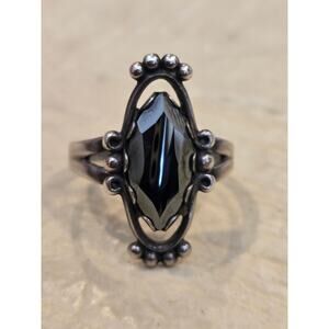 Vintage Bell Trading Post Hematite 925 Sterling Silver Native American Ring, 7.5